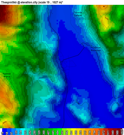 Thesprotikó elevation map