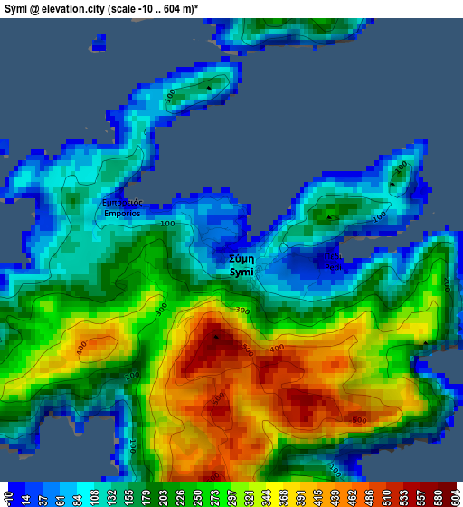 Sými elevation map