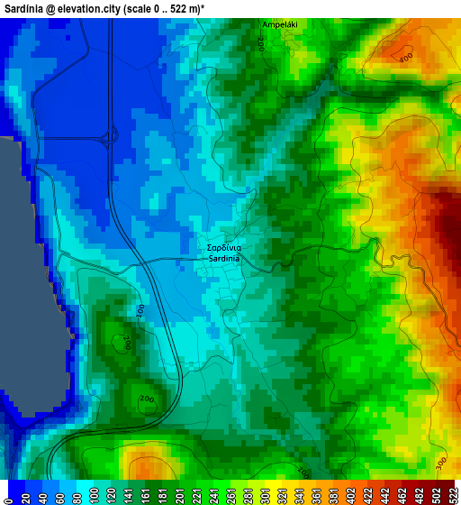 Sardínia elevation map