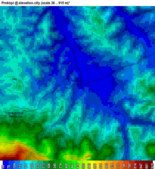 Prokópi elevation map