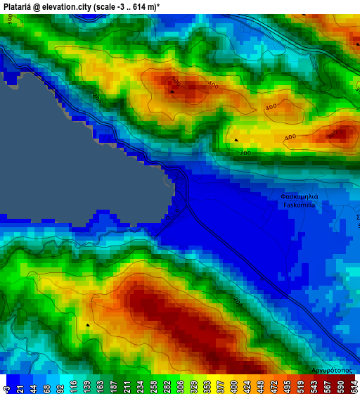 Platariá elevation map