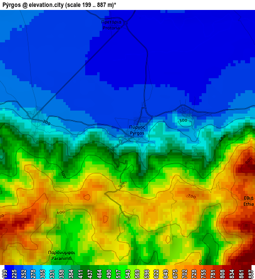 Pýrgos elevation map