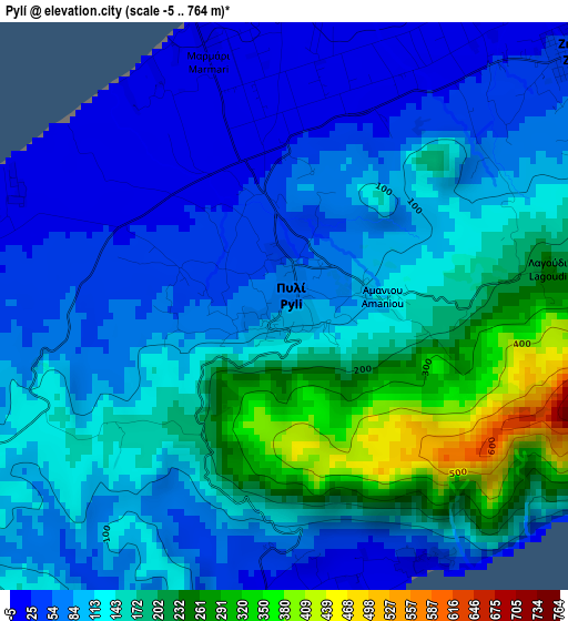 Pylí elevation map