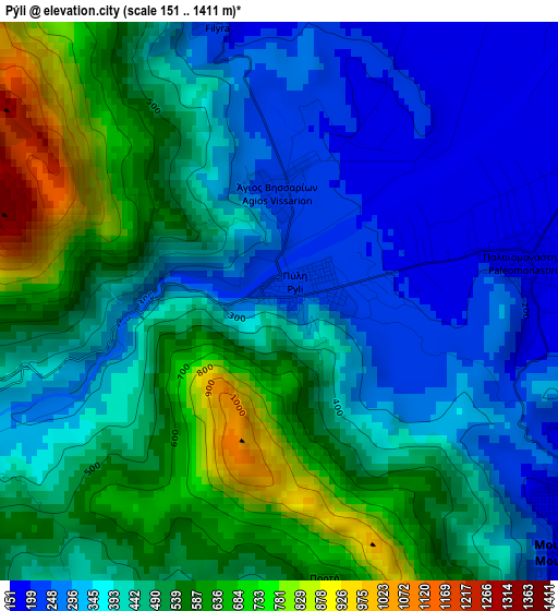 Pýli elevation map