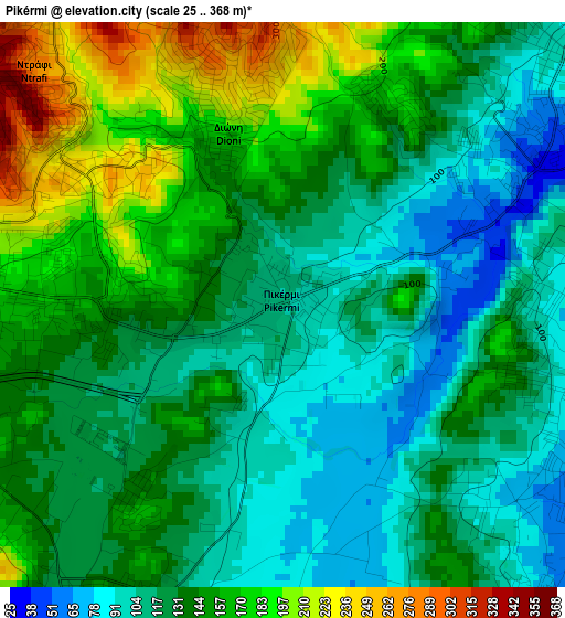 Pikérmi elevation map