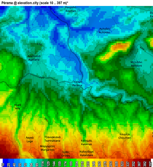 Pérama elevation map
