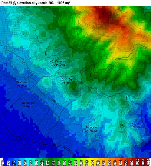 Pentéli elevation map