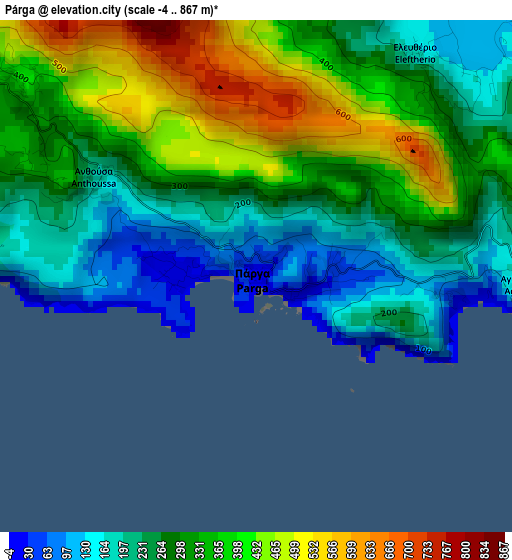 Párga elevation map