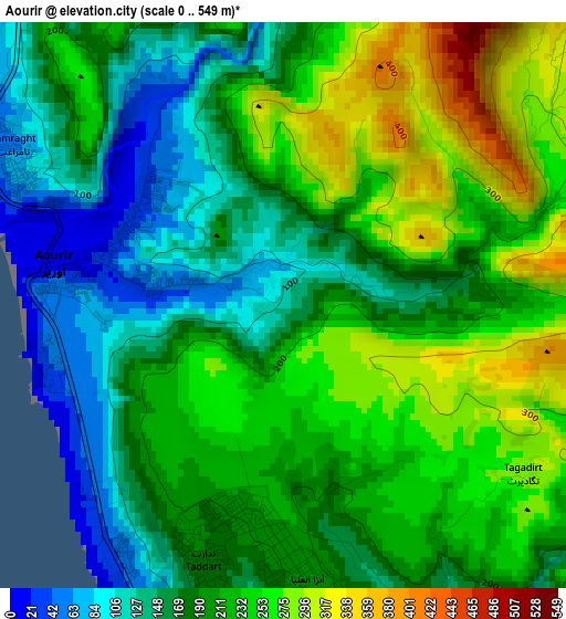 Aourir elevation map