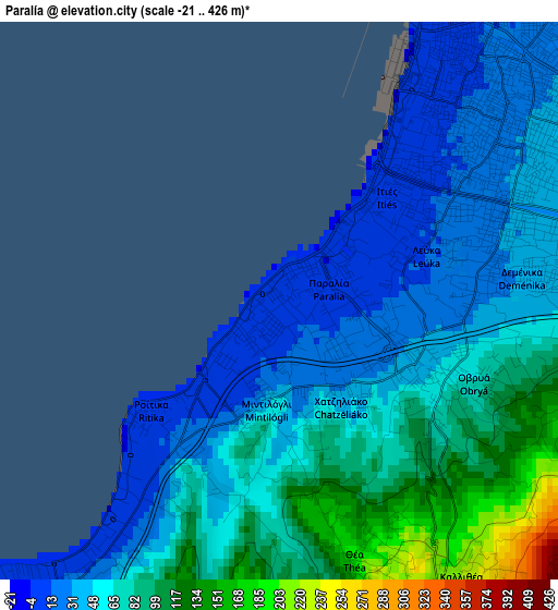 Paralía elevation map