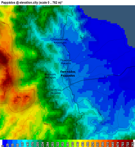 Pappádos elevation map