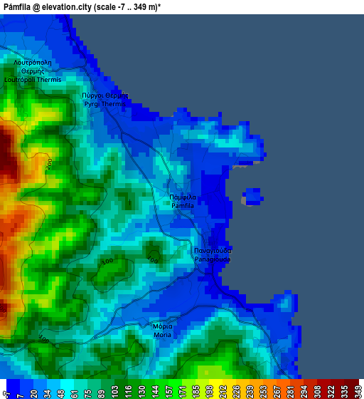 Pámfila elevation map