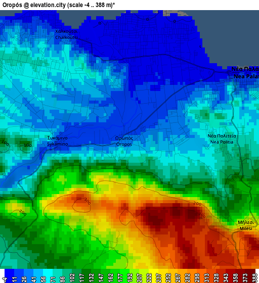 Oropós elevation map