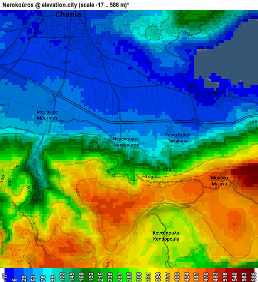 Nerokoúros elevation map