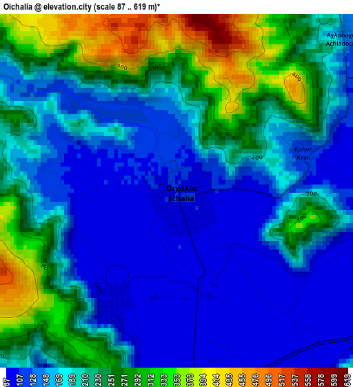 Oichalía elevation map