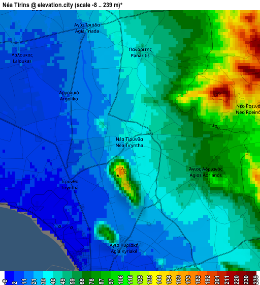 Néa Tírins elevation map