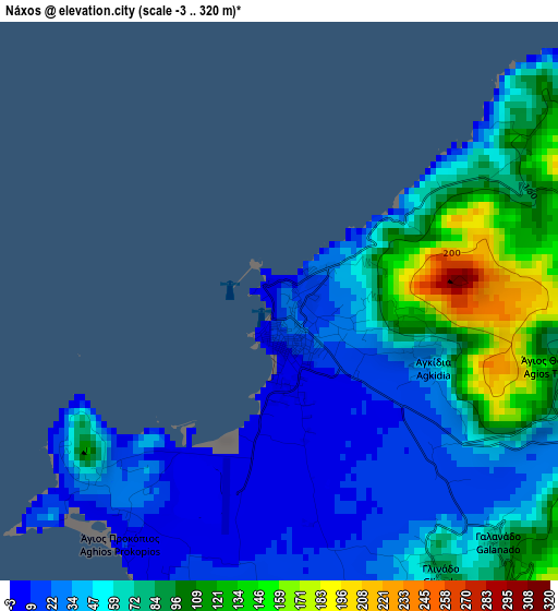 Náxos elevation map