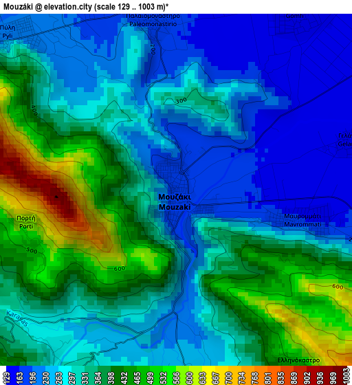 Mouzáki elevation map