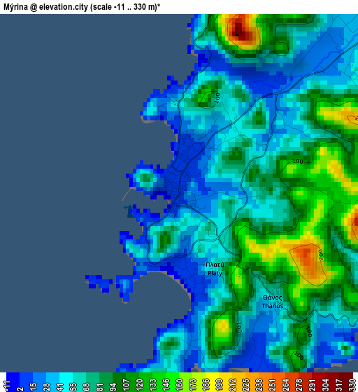 Mýrina elevation map