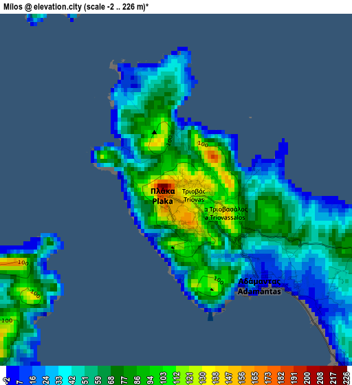 Mílos elevation map