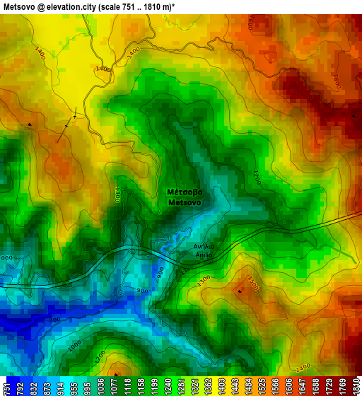 Metsovo elevation map