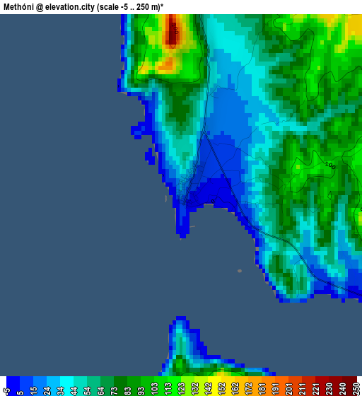 Methóni elevation map