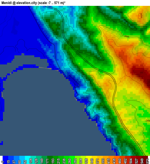 Menídi elevation map