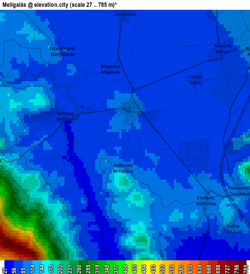 Meligalás elevation map