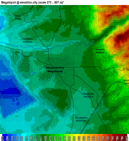 Megalópoli elevation map