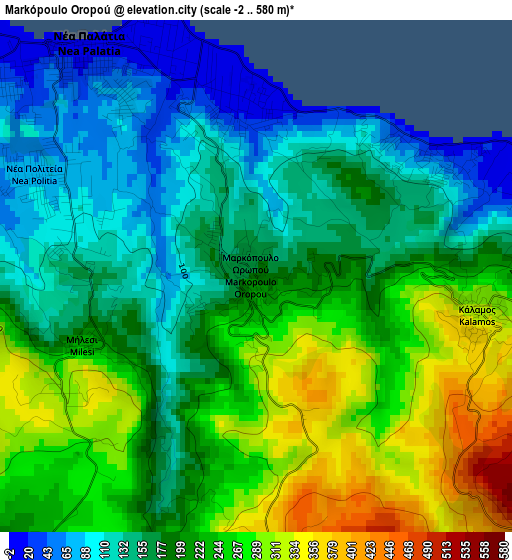 Markópoulo Oropoú elevation map