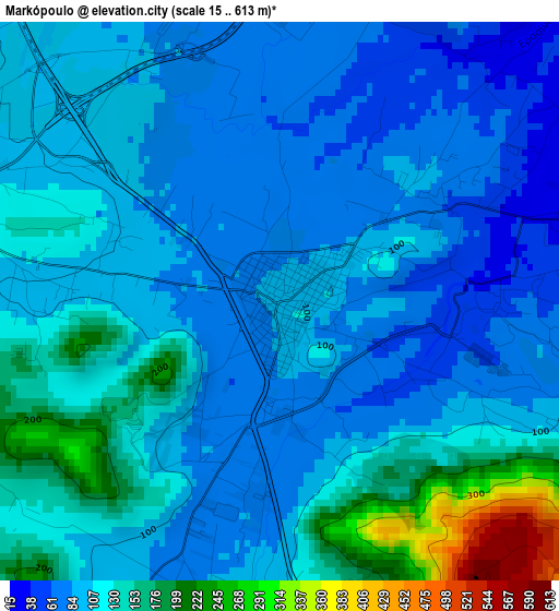 Markópoulo elevation map