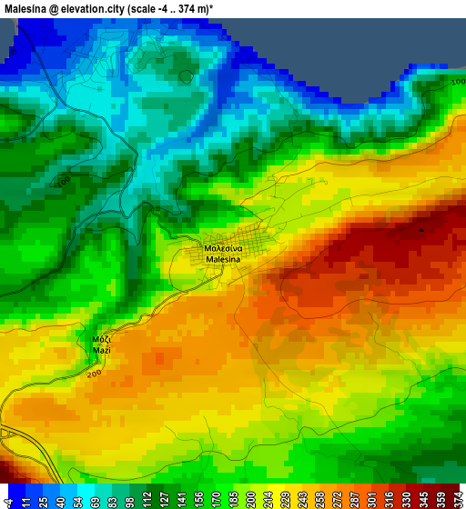 Malesína elevation map