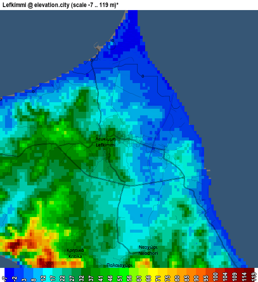 Lefkímmi elevation map