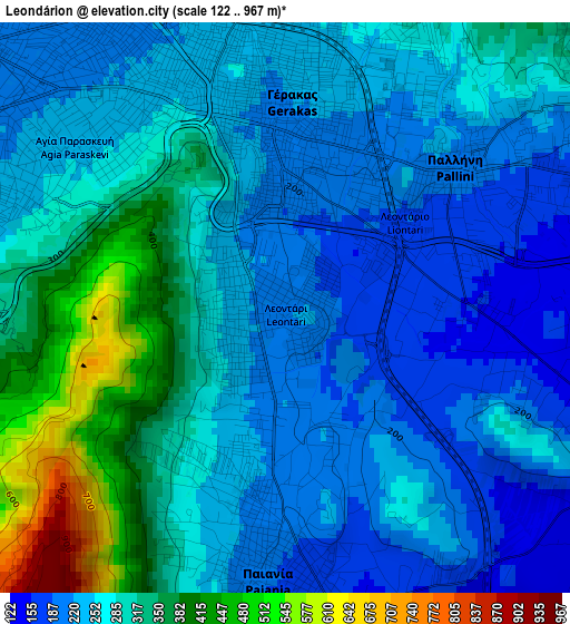 Leondárion elevation map