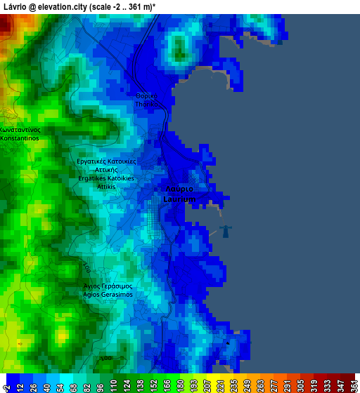 Lávrio elevation map