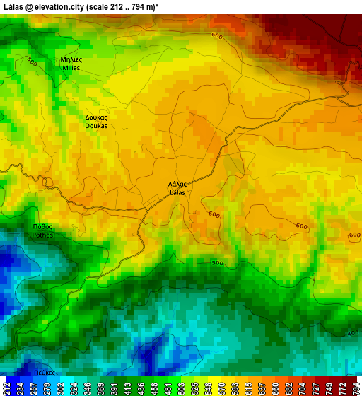 Lálas elevation map