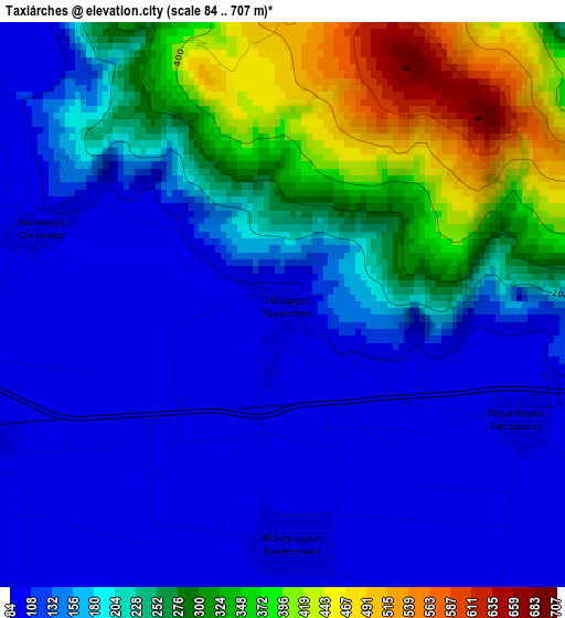 Taxiárches elevation map