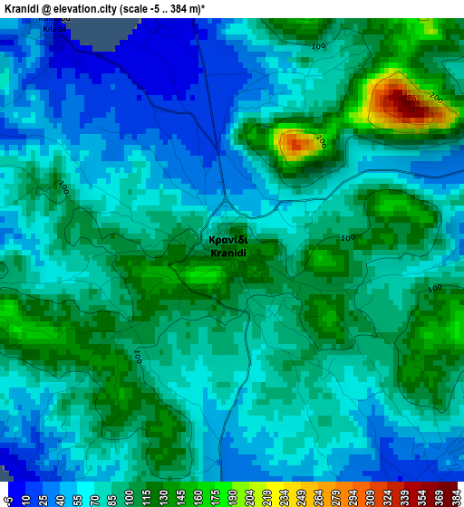 Kranídi elevation map