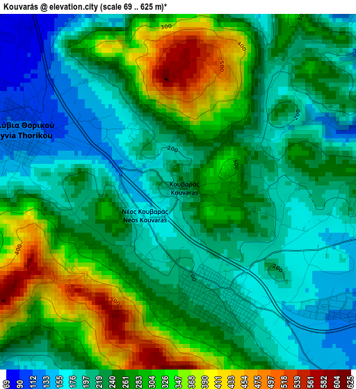 Kouvarás elevation map