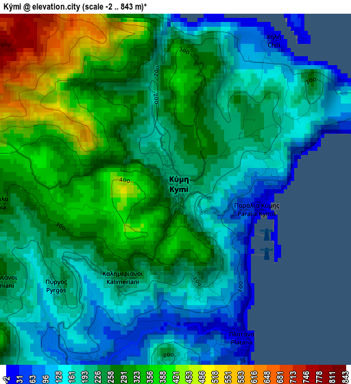 Kými elevation map