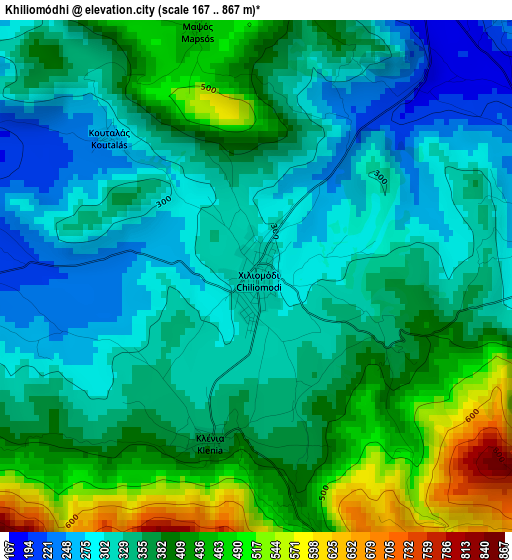 Khiliomódhi elevation map