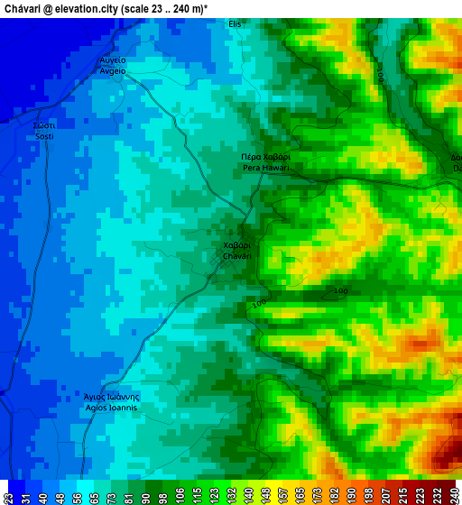 Chávari elevation map