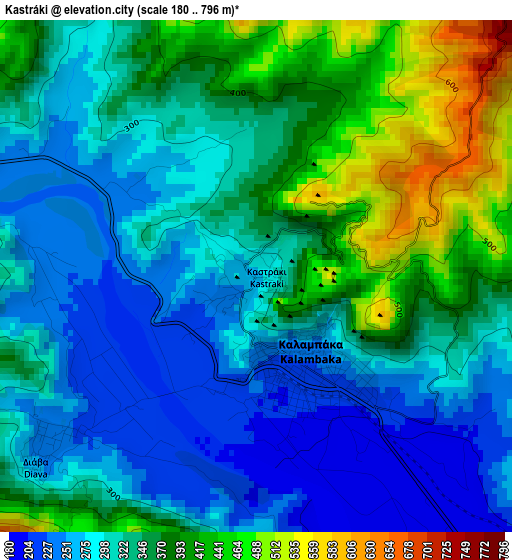 Kastráki elevation map