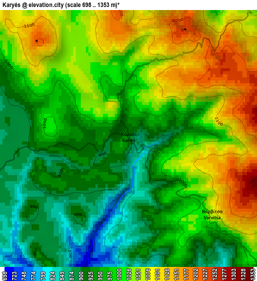 Karyés elevation map