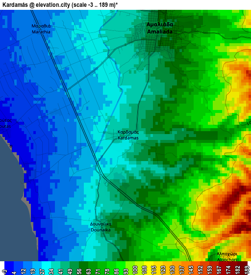 Kardamás elevation map