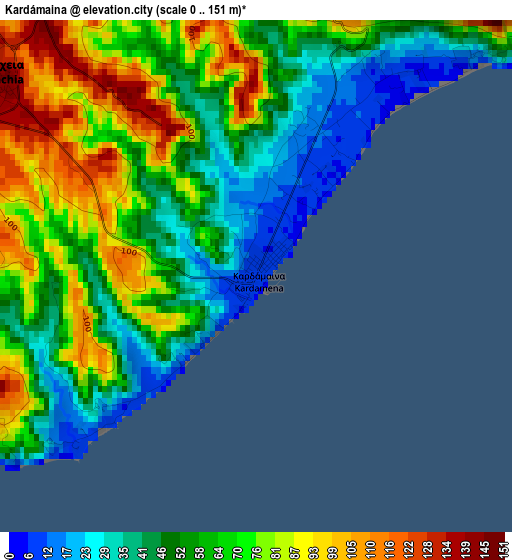 Kardámaina elevation map