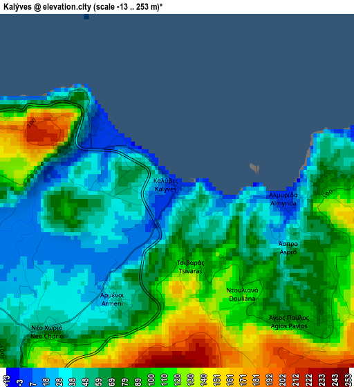 Kalýves elevation map