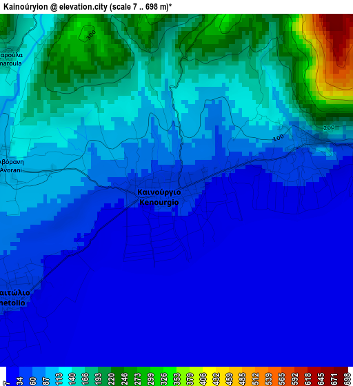 Kainoúryion elevation map