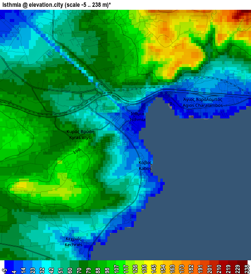 Isthmía elevation map