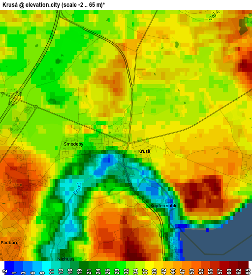 Kruså elevation map